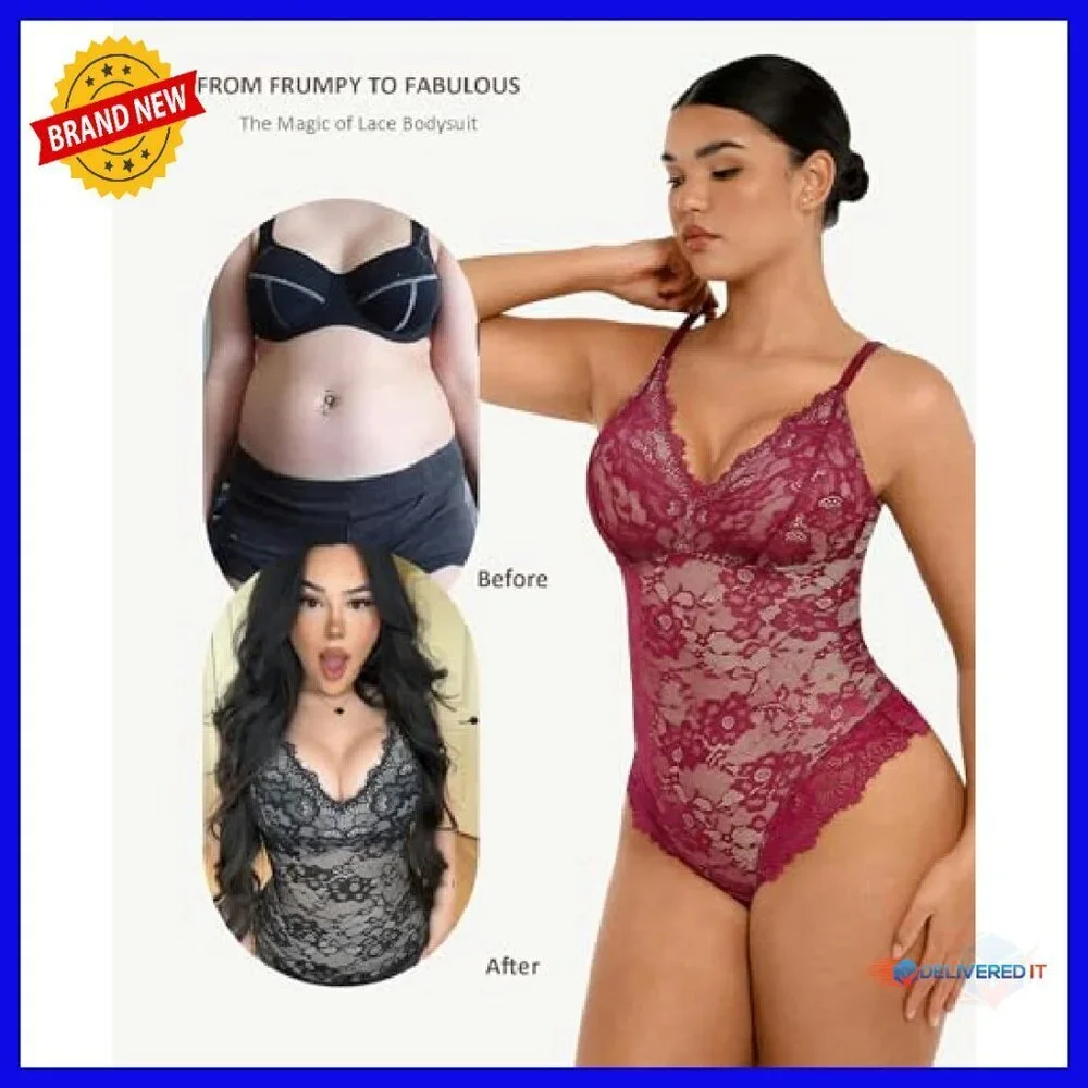 Lace Shapewear Bodysuit Tummy Control V-Neck Sleeveless Jumpsuit